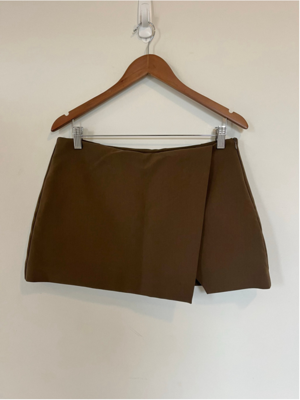 Zara Brown Micro Skort Mini Skirt Asymmetrical Wrap Low Rise Size Large